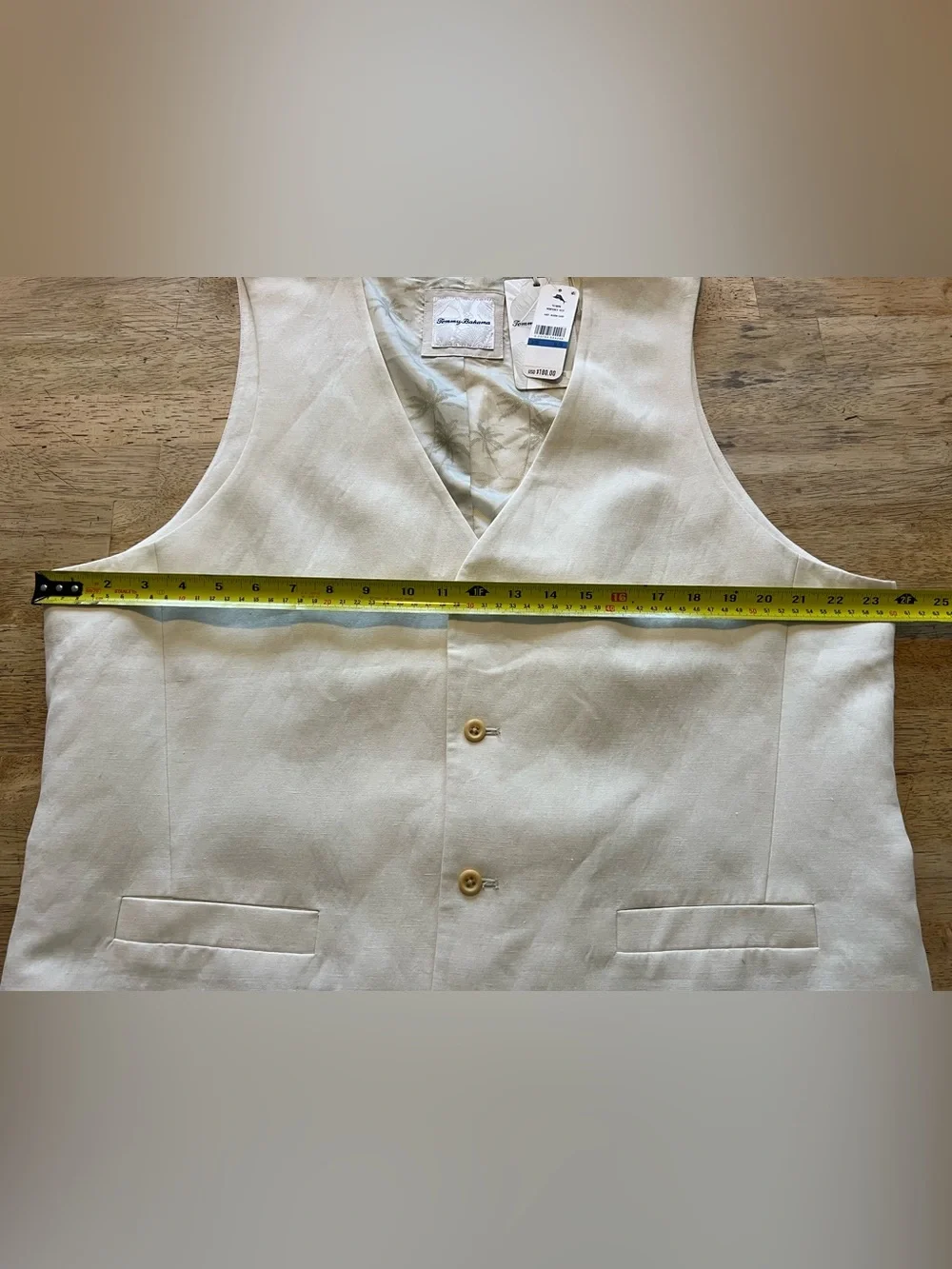 Tommy Bahama Monterey Vest Warm Sand Cream Linen Blend with Palm-Print Lining